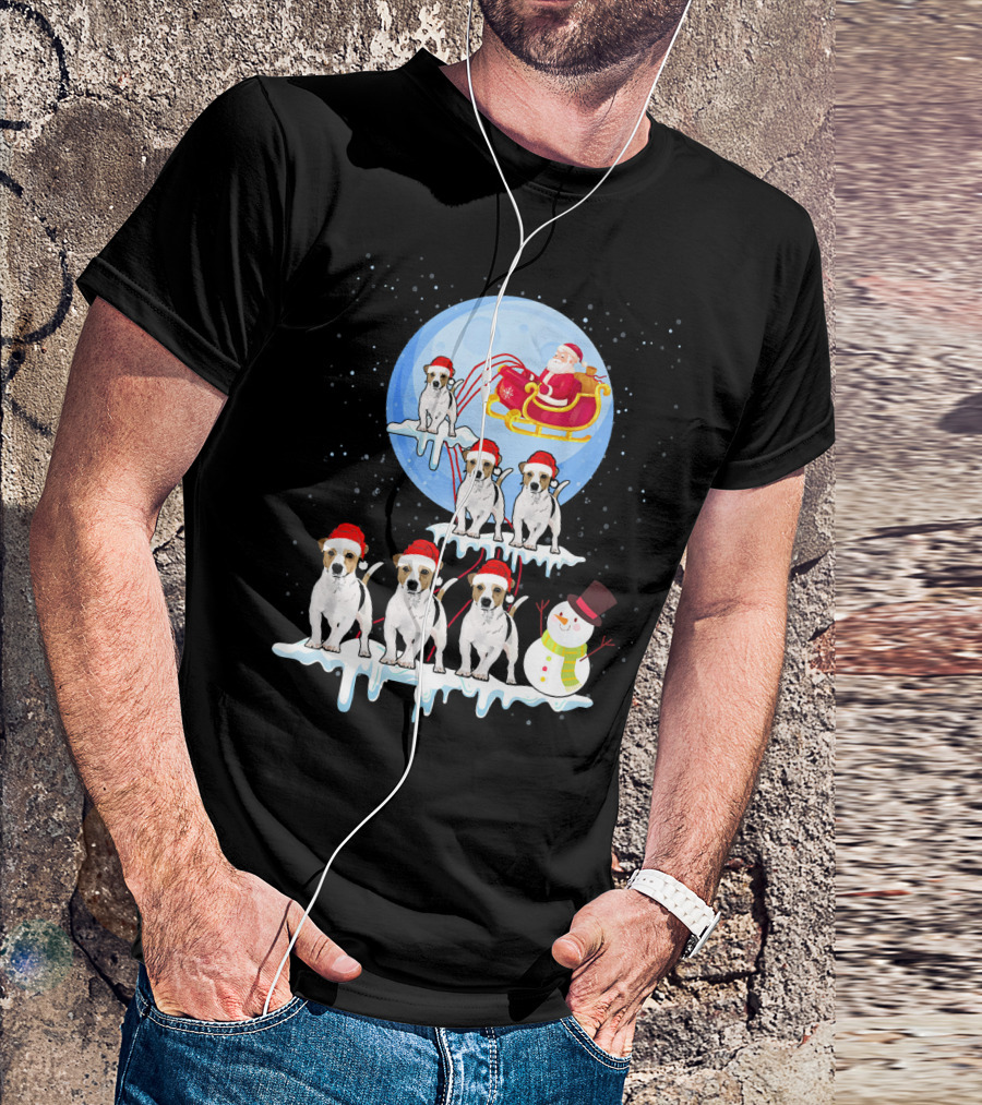 Jack Russell Santa Sleigh Moon Snowman Christmas Dogs T-Shirt
