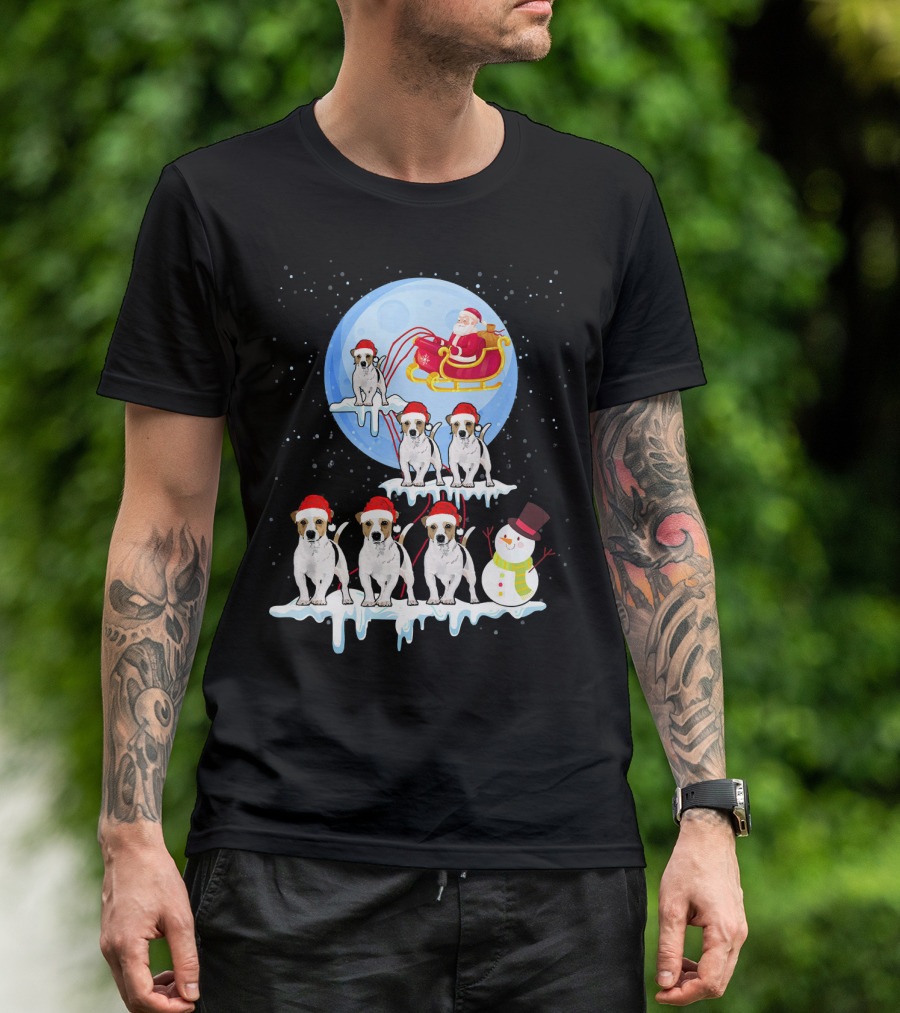 Jack Russell Santa Sleigh Moon Snowman Christmas Dogs T-Shirt