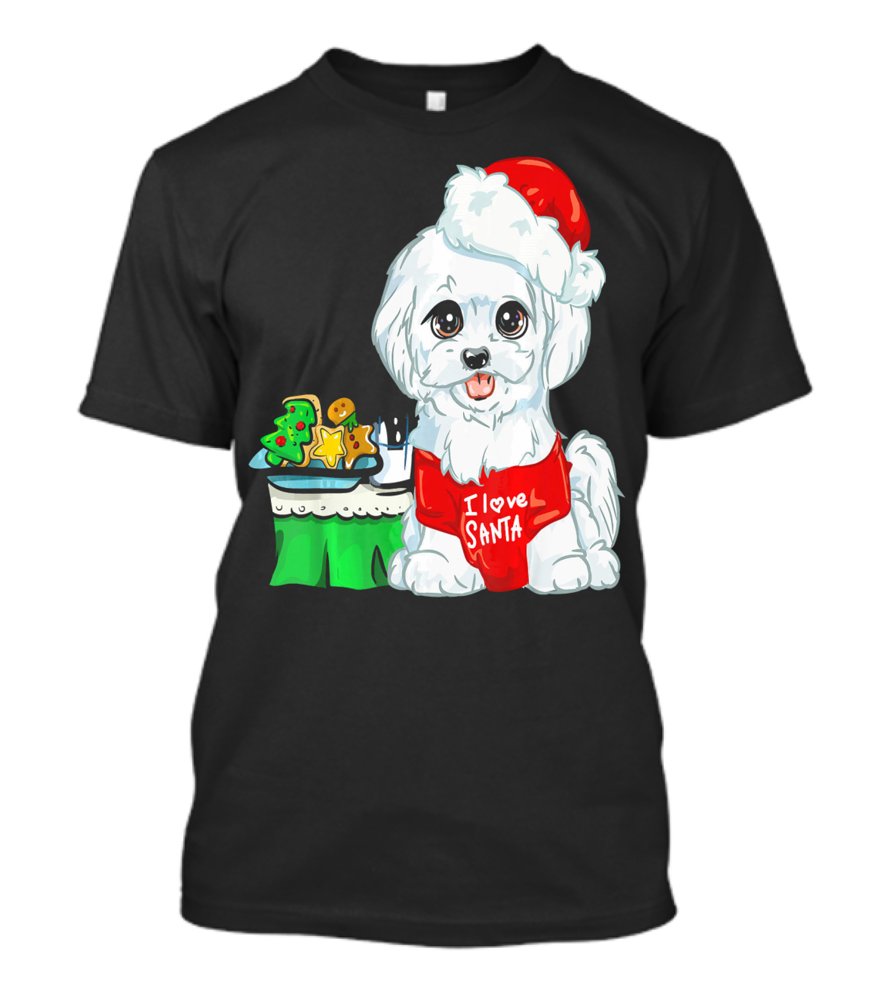 I Love Santa Cute White Maltese Dog With Christmas Treats T-Shirt