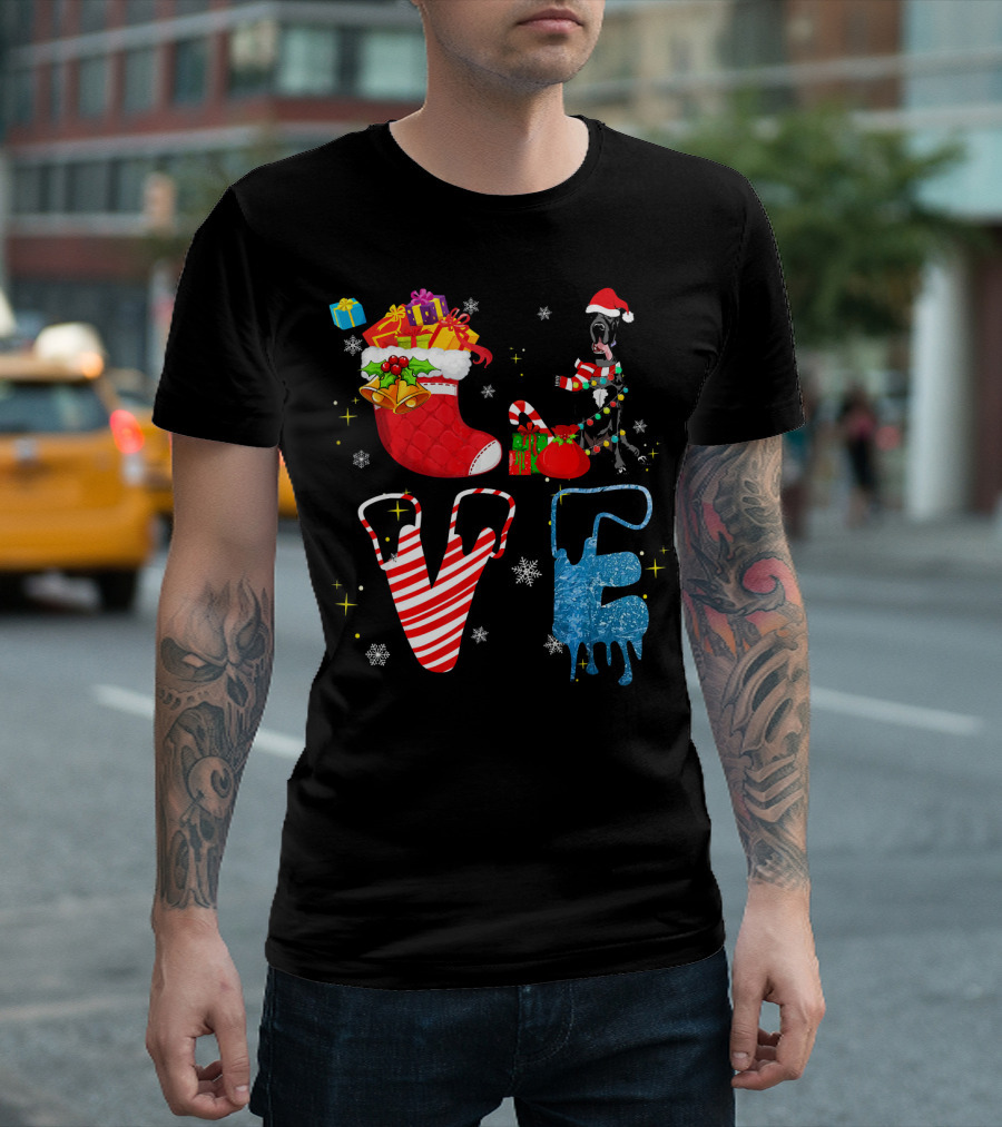 Great Dane Merry Christmas Love Holiday Gifts T-Shirt