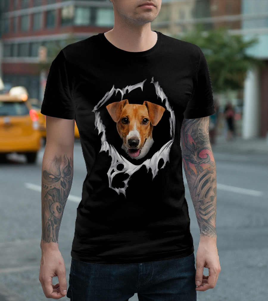 Dog Lover Jack Russell Terrier Head Through Torn Hole T-Shirt