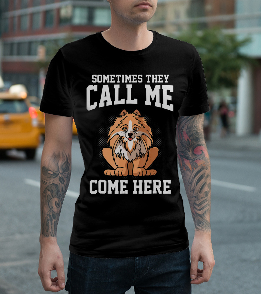 Sometimes They Call Me Come Here Pomeranian Owner Dog Mom Funny T-Shirt