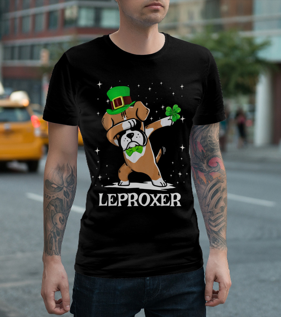 LEPROXER Dabbing Irish Boxer Holding Shamrock St Patricks T-Shirt