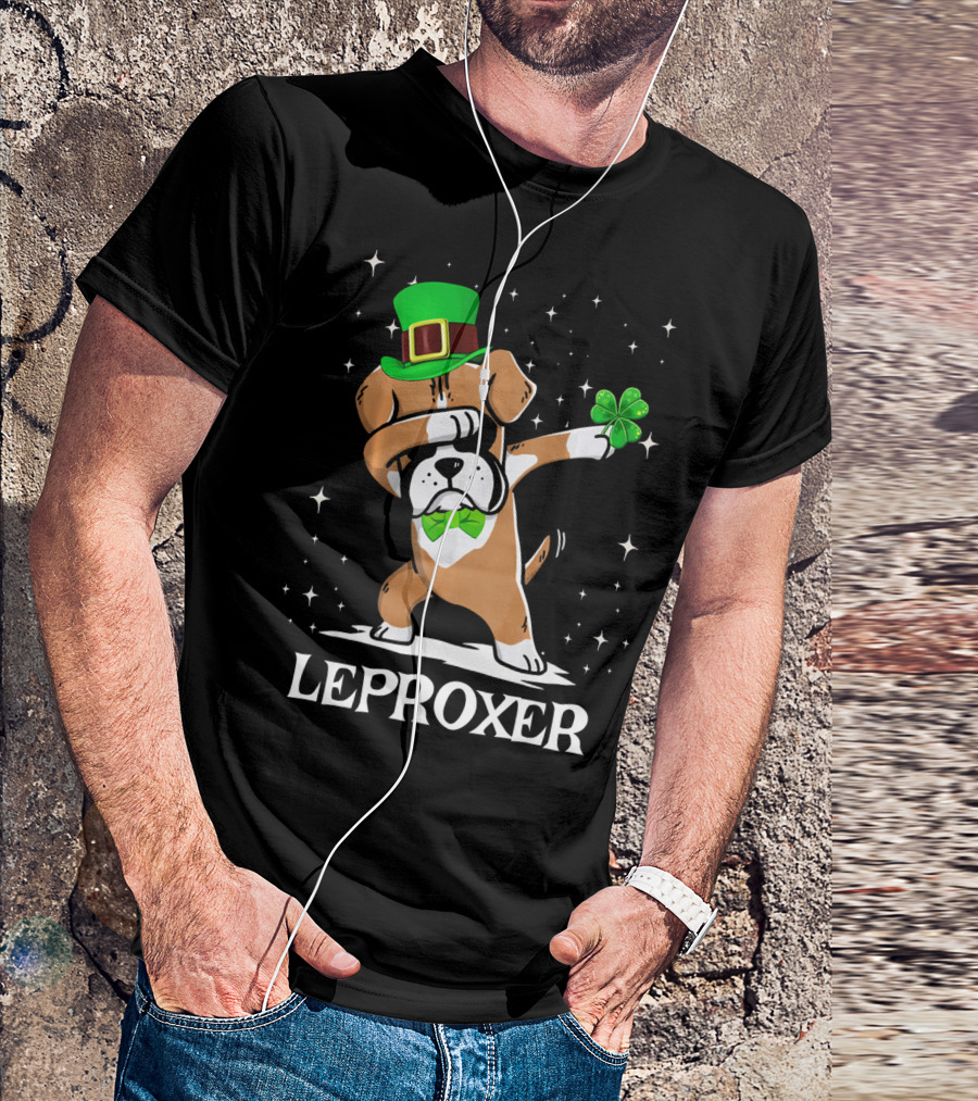 LEPROXER Dabbing Irish Boxer Holding Shamrock St Patricks T-Shirt