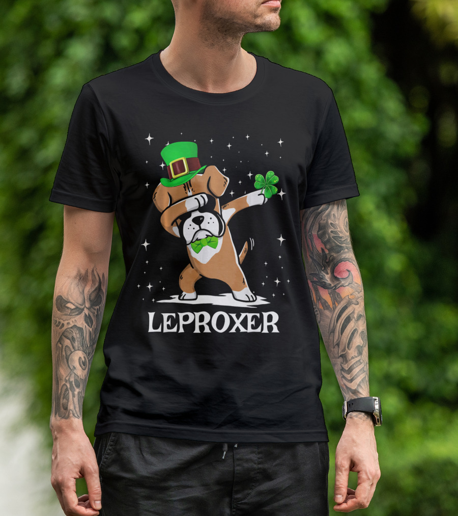 LEPROXER Dabbing Irish Boxer Holding Shamrock St Patricks T-Shirt
