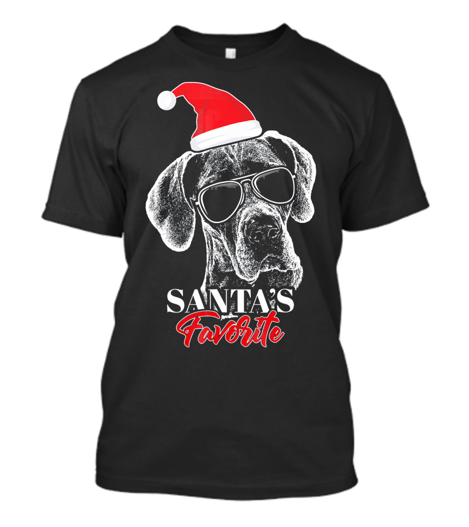 Great Dane Santa's Favorite Dog With Sunglasses And Santa Hat T-Shirt