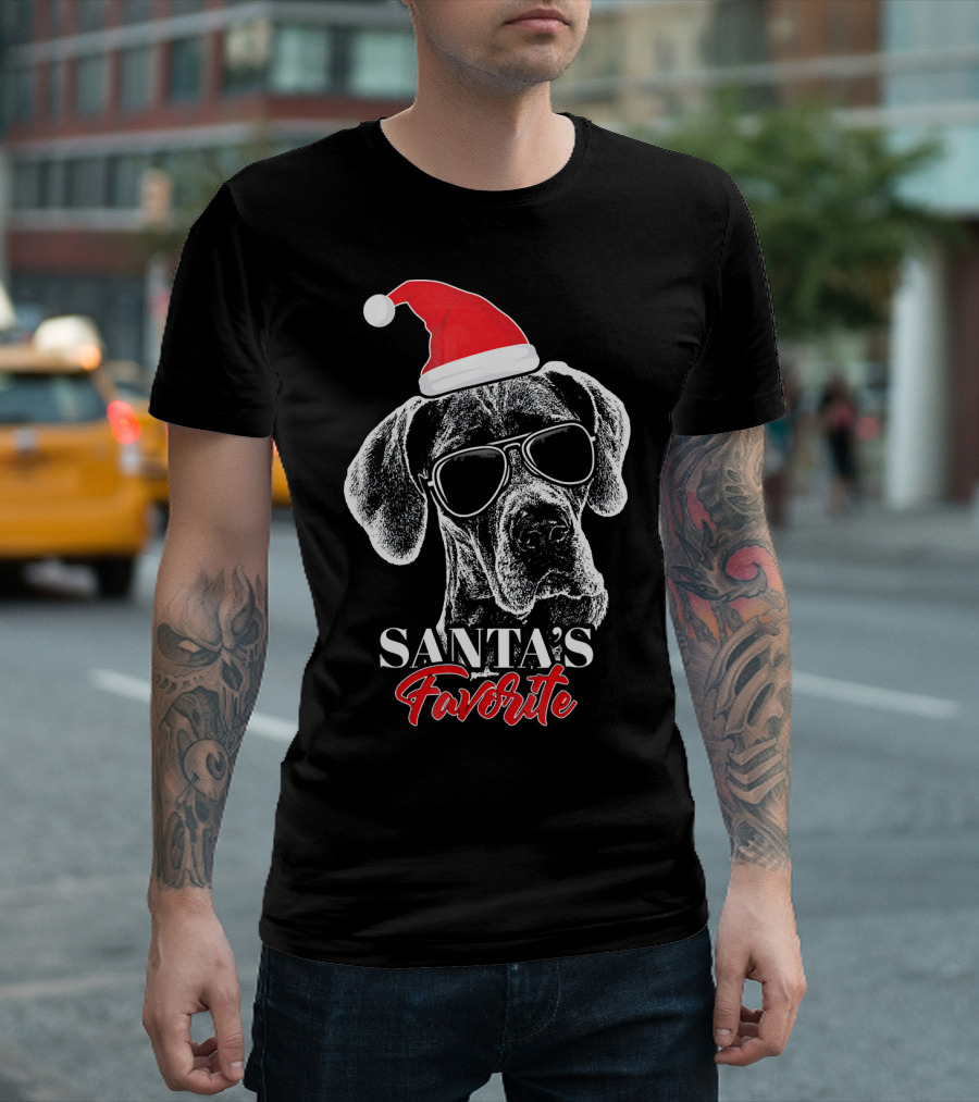 Great Dane Santa's Favorite Dog With Sunglasses And Santa Hat T-Shirt