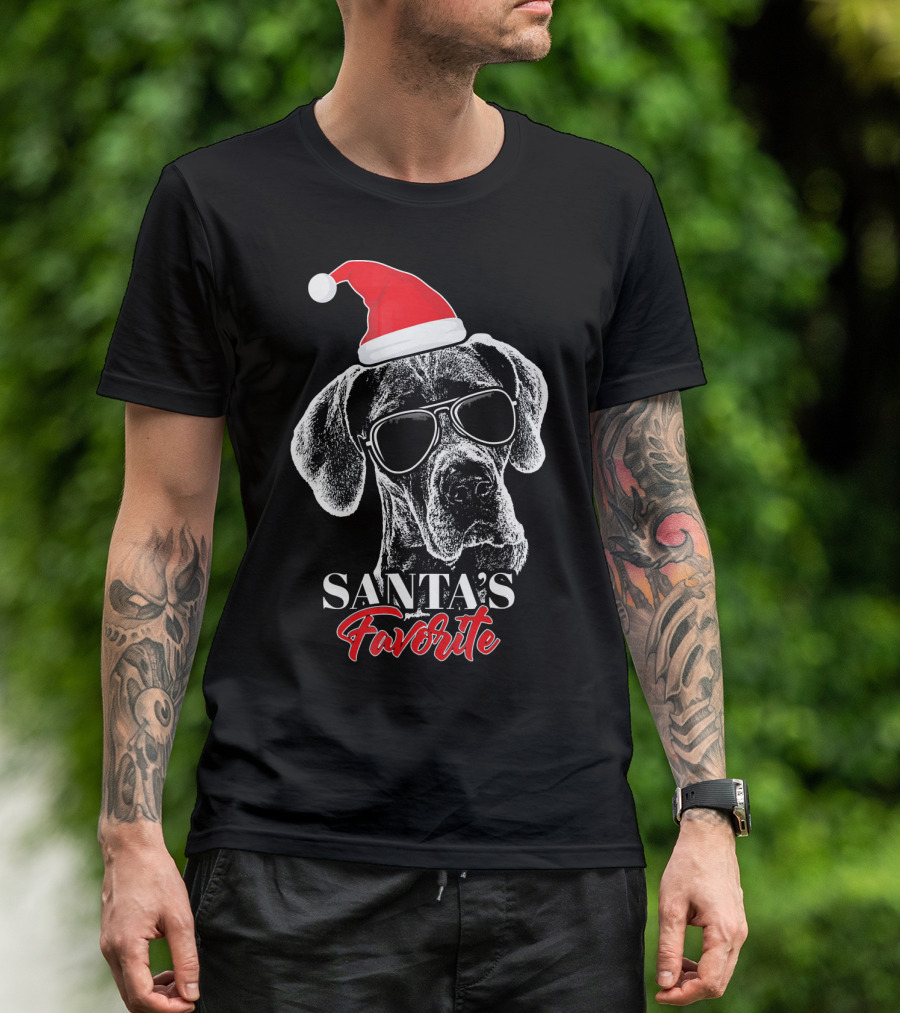 Great Dane Santa's Favorite Dog With Sunglasses And Santa Hat T-Shirt