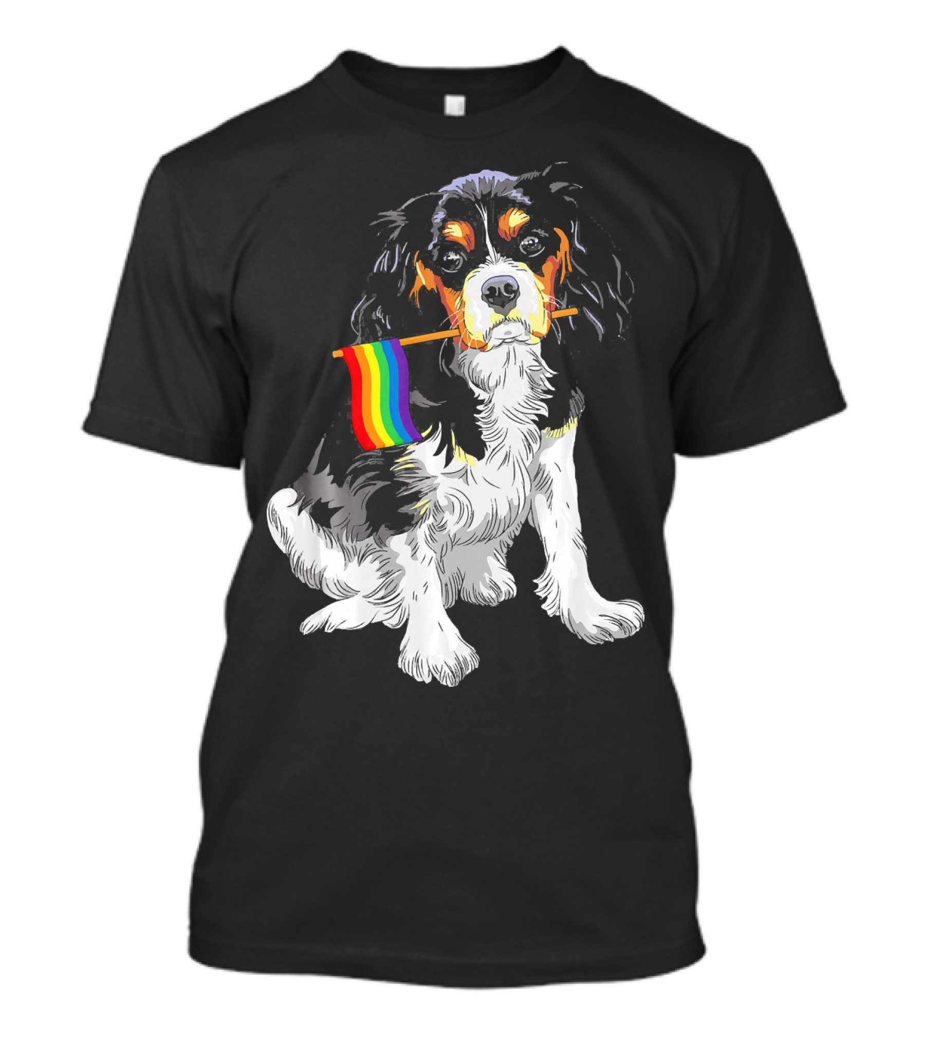 Cavalier King Charles Spaniel With Pride Rainbow Flag T-Shirt