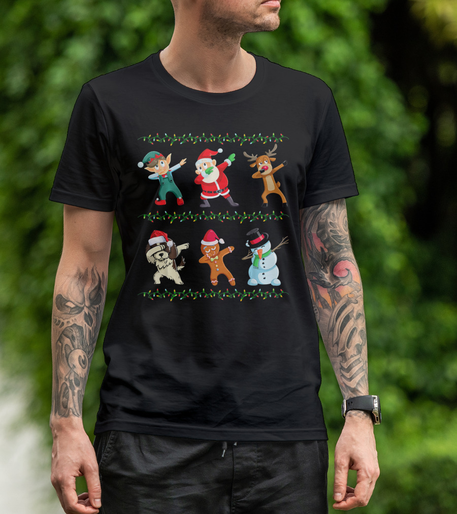 Dabbing Santa Shih Tzu Elf Reindeer Gingerbread Snowman Christmas Dance T-Shirt