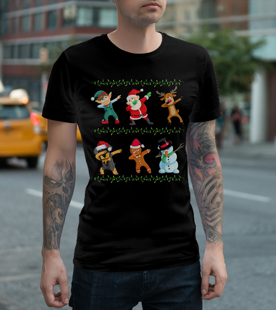 Funny Dabbing Santa Rottweiler Elf Reindeer Gingerbread Snowman Christmas T-Shirt