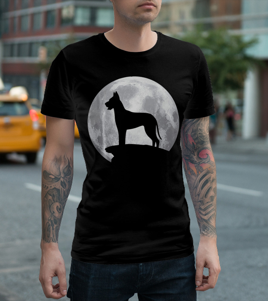 Great Dane Silhouette Against Full Moon T-Shirt