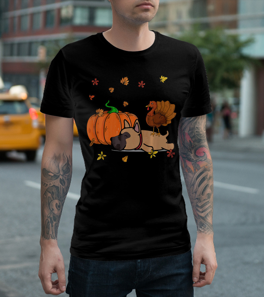 Funny Great Dane Dog Sleeping Autumn Thanksgiving Pumpkin Turkey Lover T-Shirt
