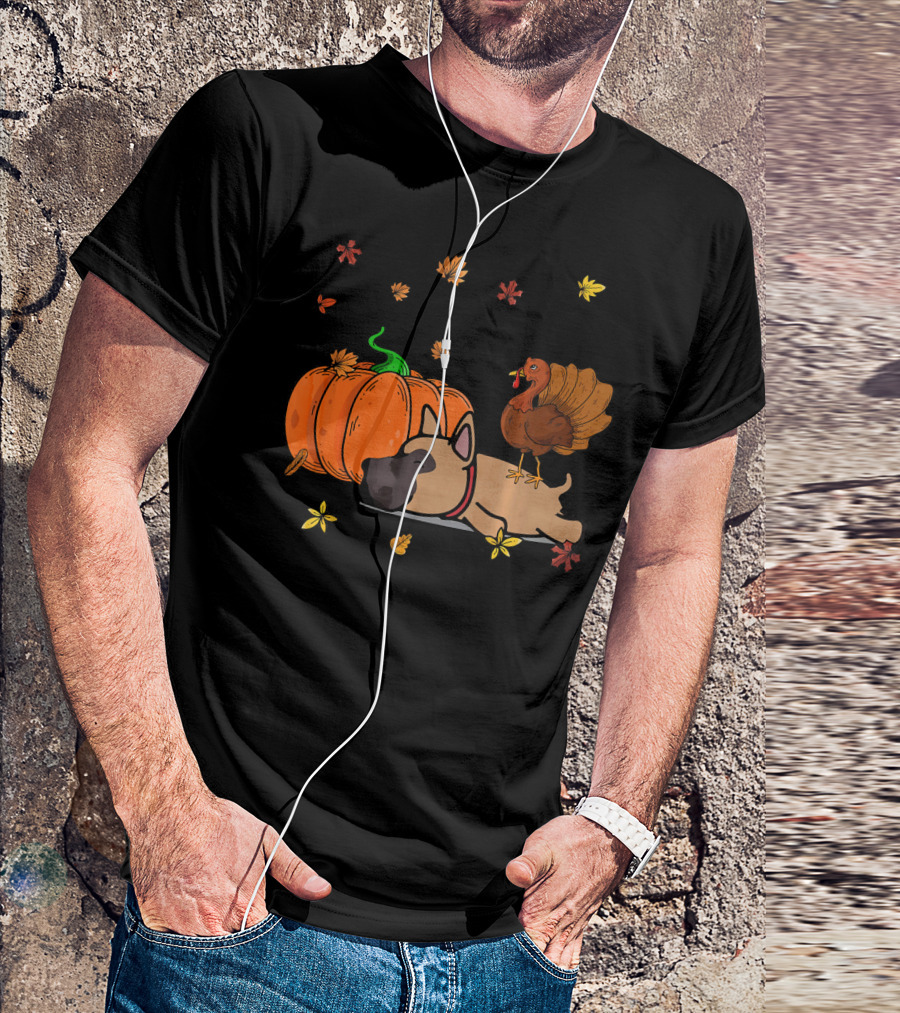Funny Great Dane Dog Sleeping Autumn Thanksgiving Pumpkin Turkey Lover T-Shirt