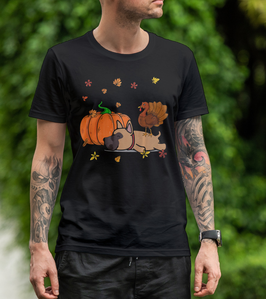 Funny Great Dane Dog Sleeping Autumn Thanksgiving Pumpkin Turkey Lover T-Shirt