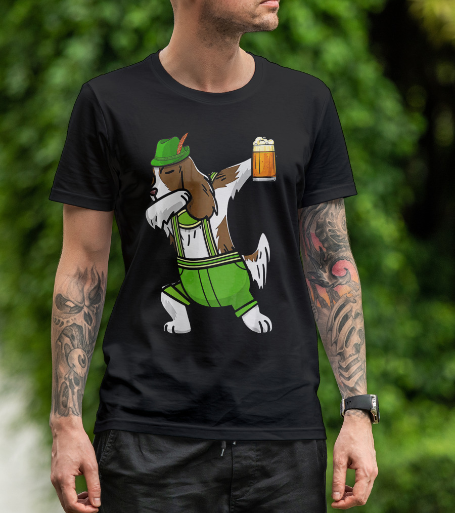 Dabbing Cocker Spaniel Beer Mug Oktoberfest Lederhosen T-Shirt