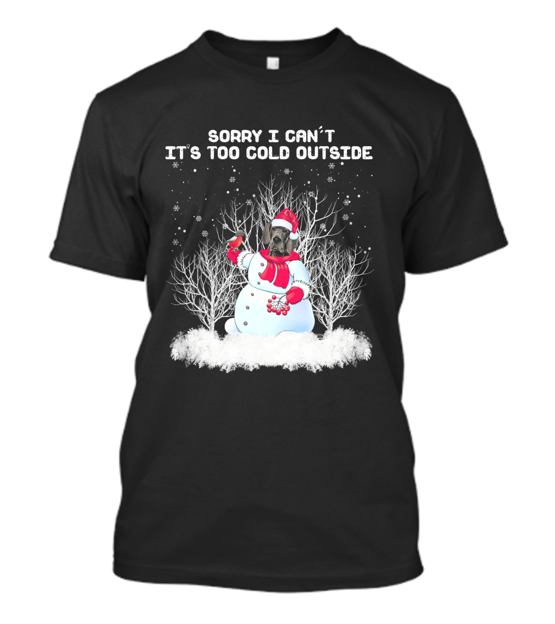 Great Dane Sorry I Can't It's Too Cold Outside Snowman T-Shirt