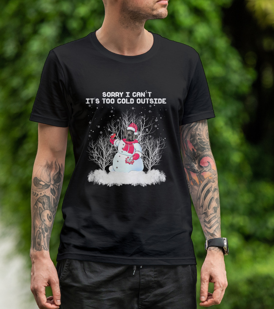 Great Dane Sorry I Can't It's Too Cold Outside Snowman T-Shirt