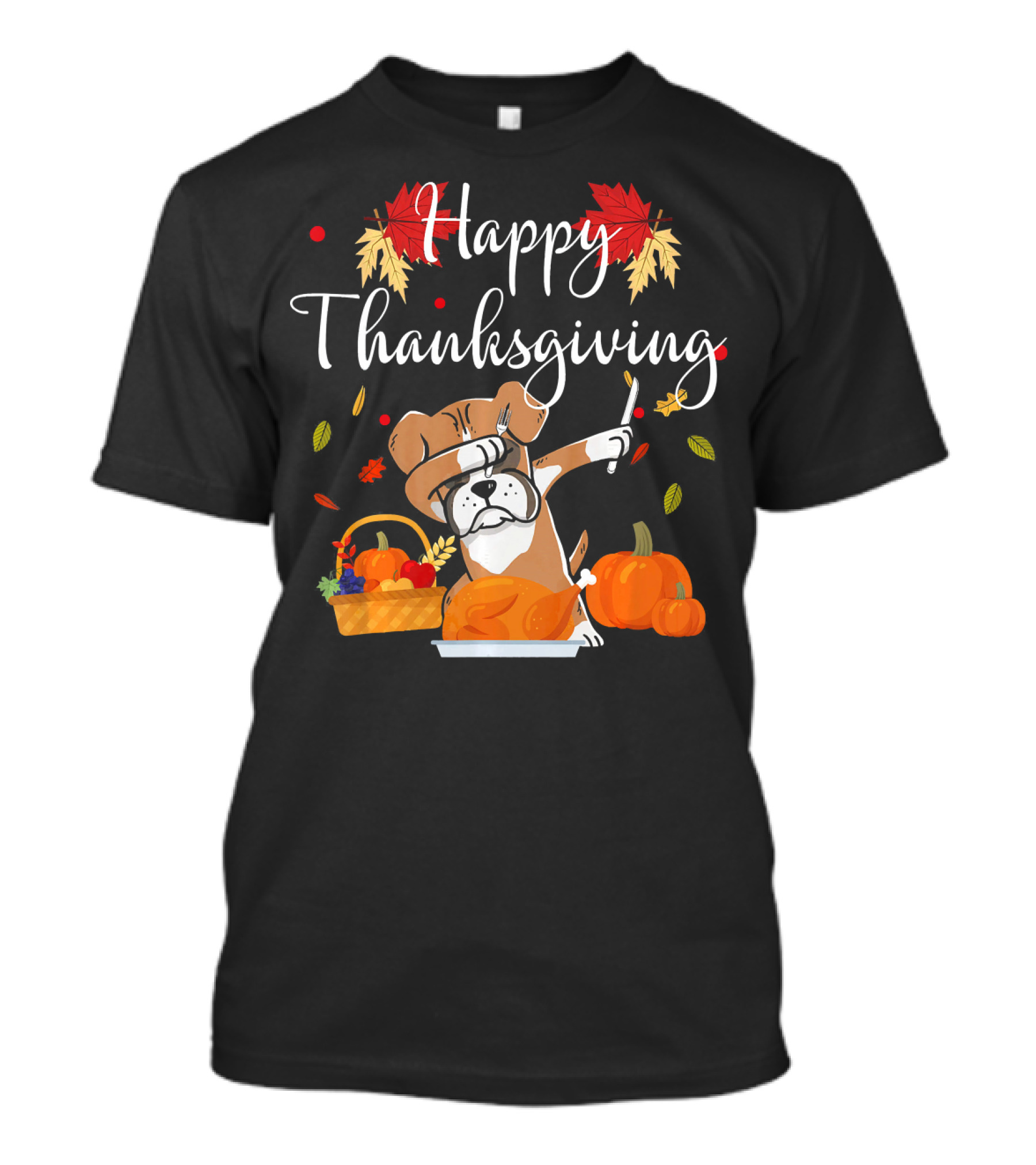 Happy Thanksgiving Dabbing Boxer Dog With Turkey And Pumpkins T-Shirt