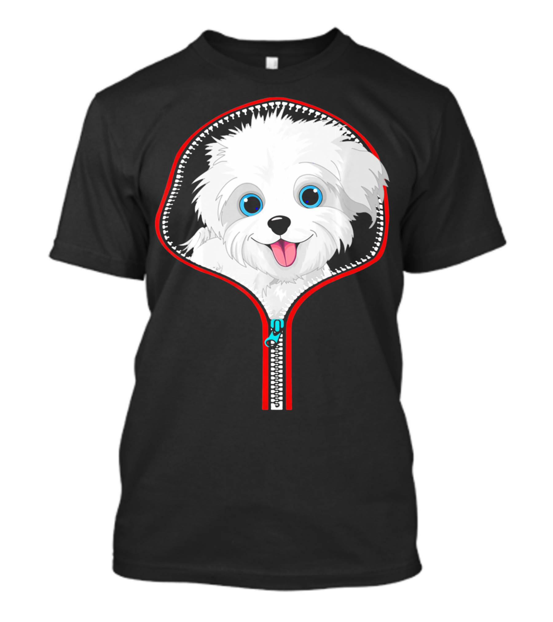 Funny Maltese Dog Peeking Through Zipper T-Shirt