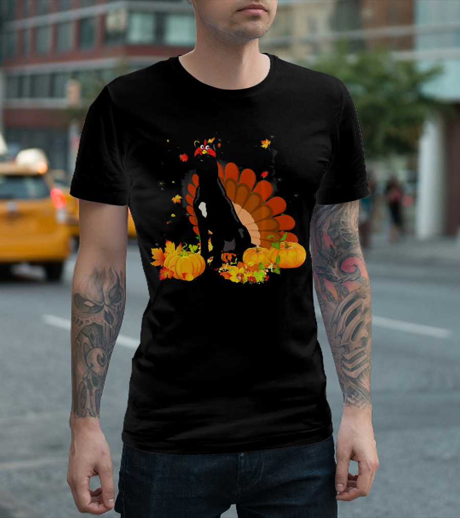 Great Dane Turkey Funny Dog with Pumpkins and Autumn Leaves T-Shirt