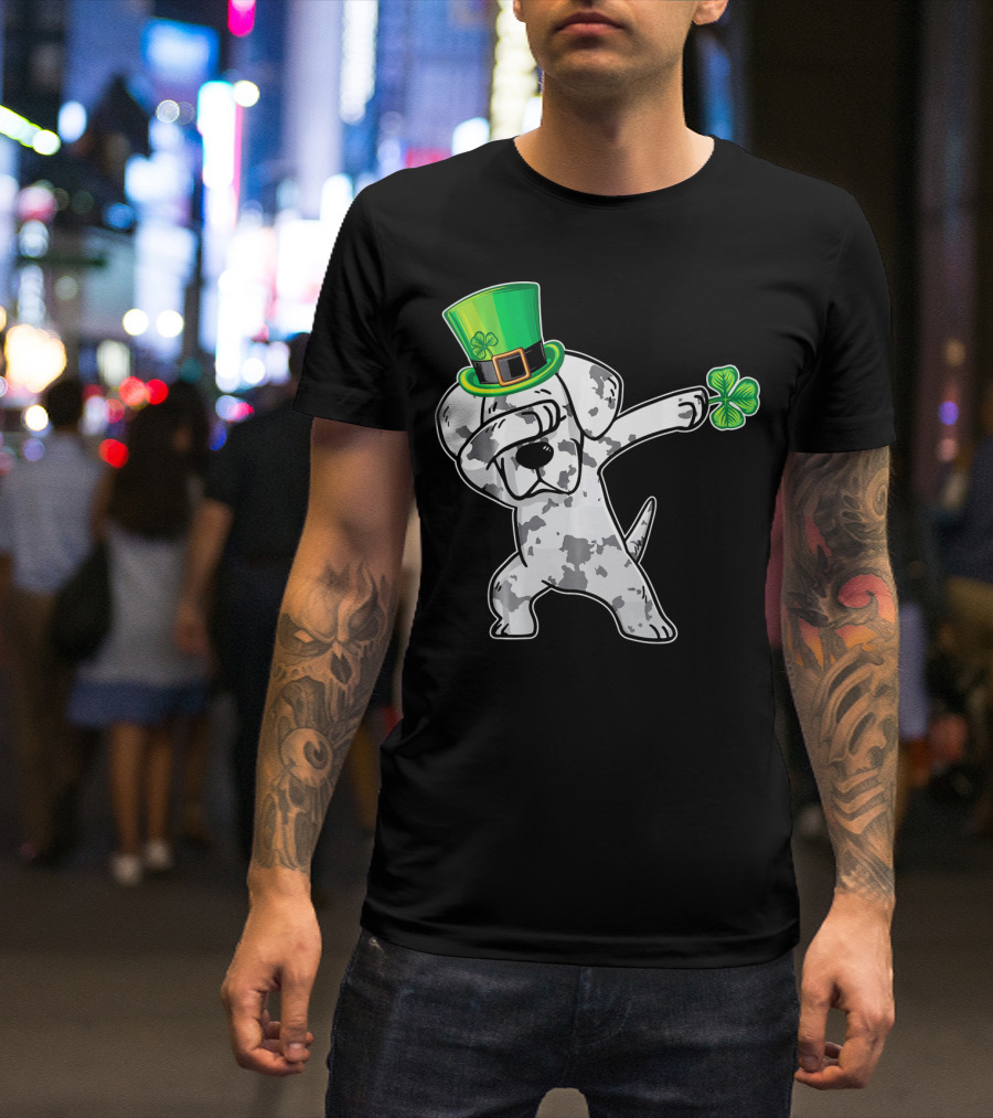 Funny Great Dane Dabbing Dance With Leprechaun Hat And Shamrock T-Shirt
