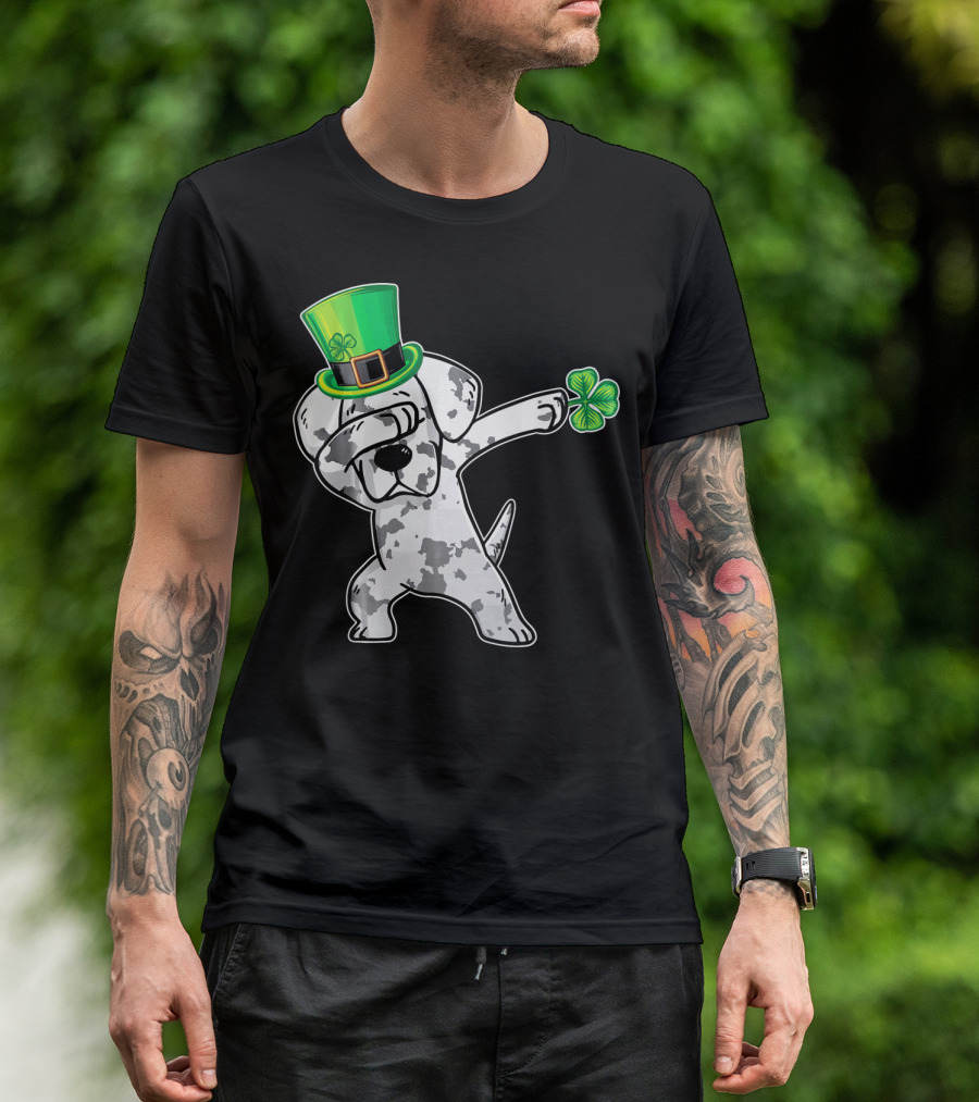 Funny Great Dane Dabbing Dance With Leprechaun Hat And Shamrock T-Shirt