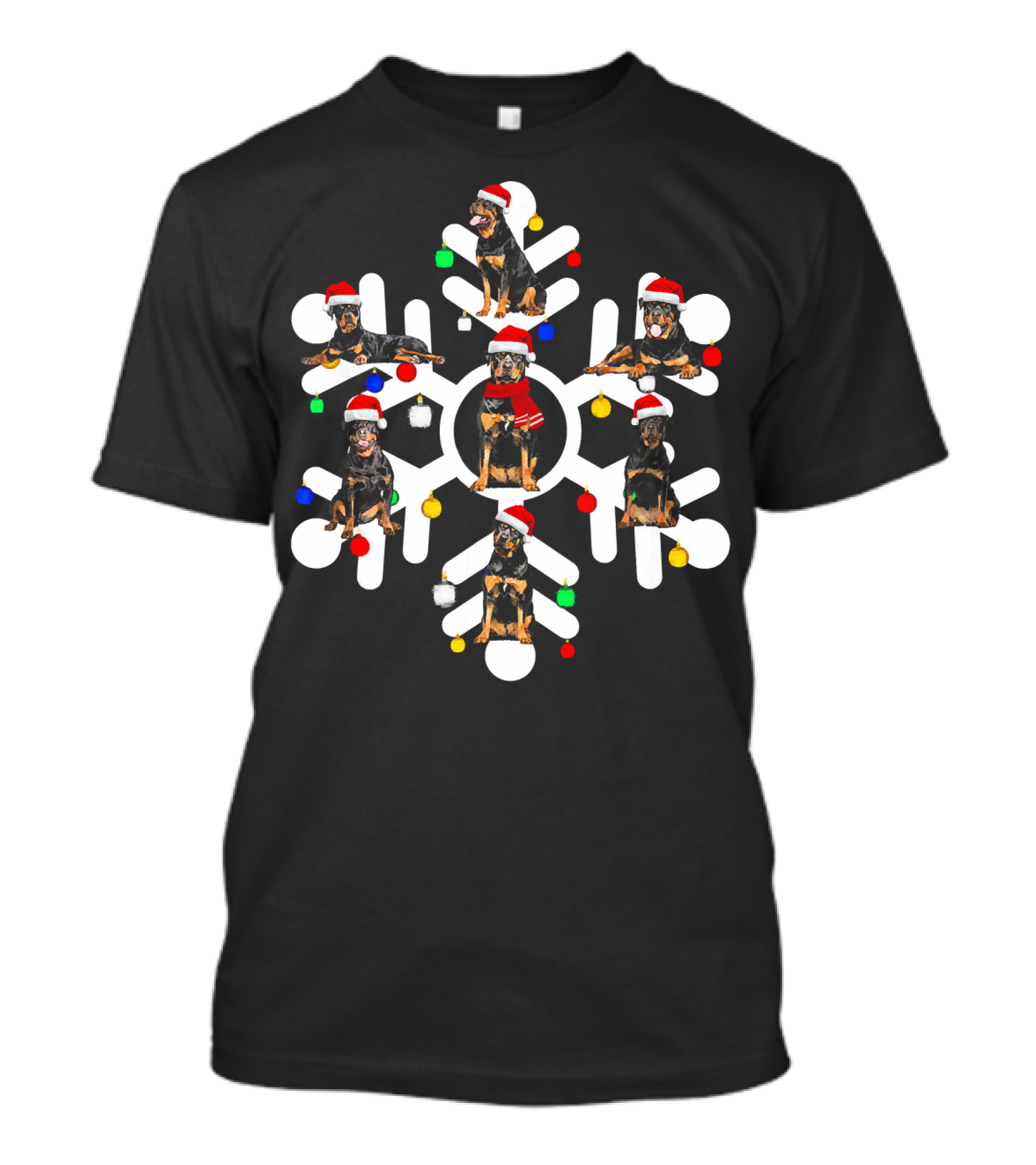 Santa Hat Rottweiler Snowflake Christmas T-Shirt