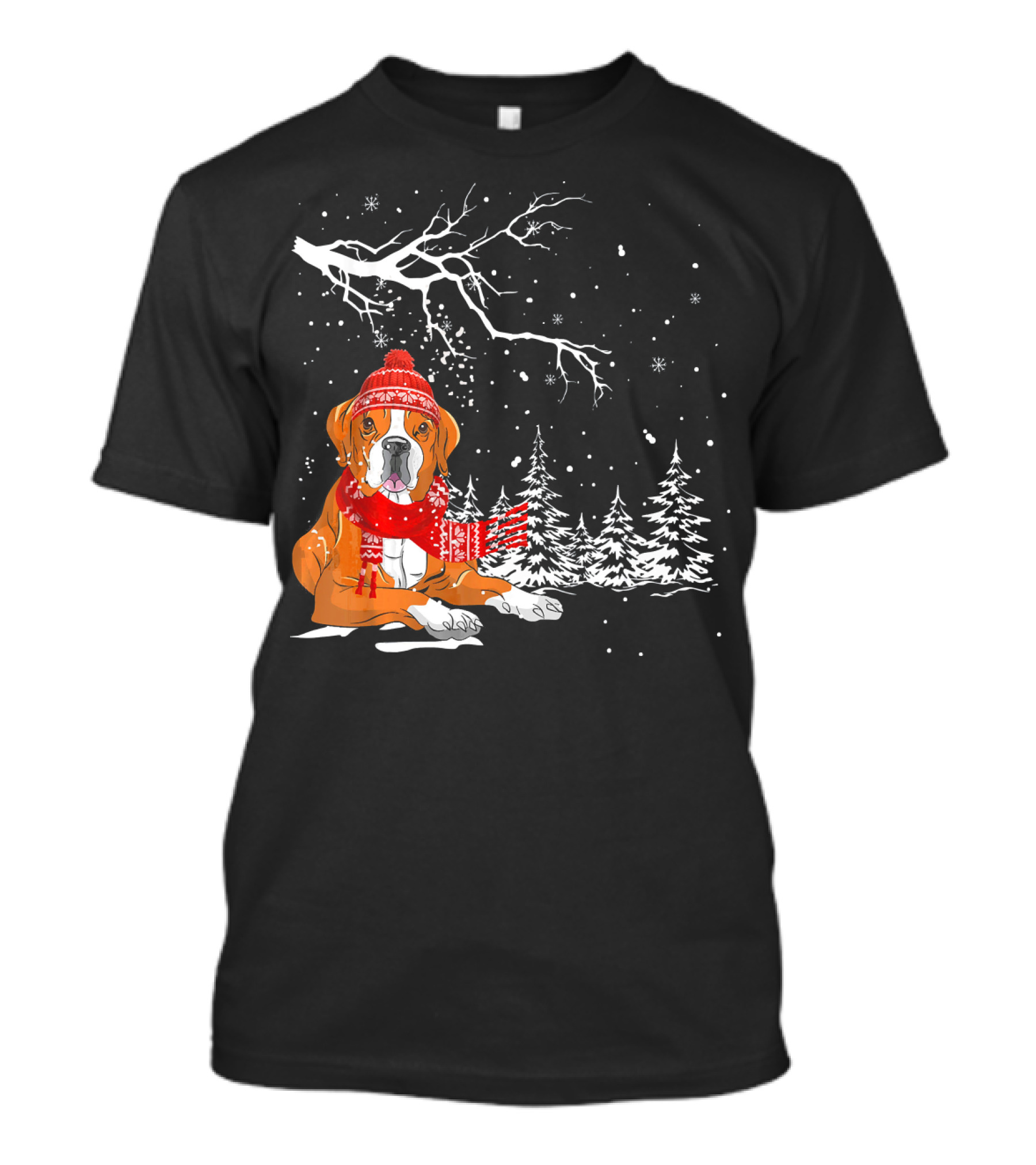 Boxer Dog In Winter Wonderland With Snowflakes T-Shirt