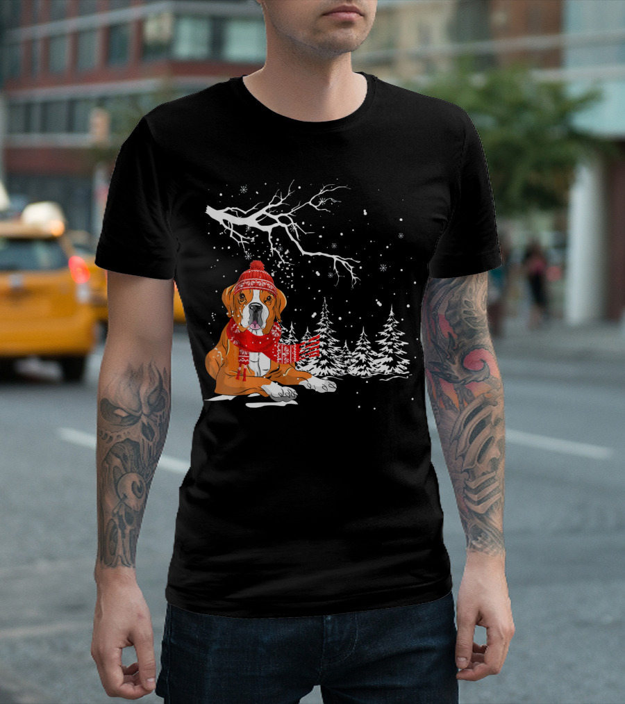 Boxer Dog In Winter Wonderland With Snowflakes T-Shirt