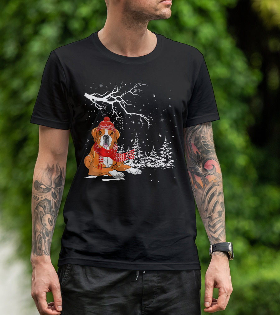 Boxer Dog In Winter Wonderland With Snowflakes T-Shirt