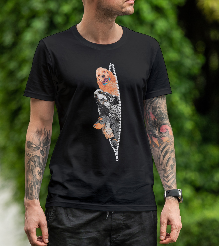 English Cocker Spaniel Dog Faces Inside Zipper T-Shirt