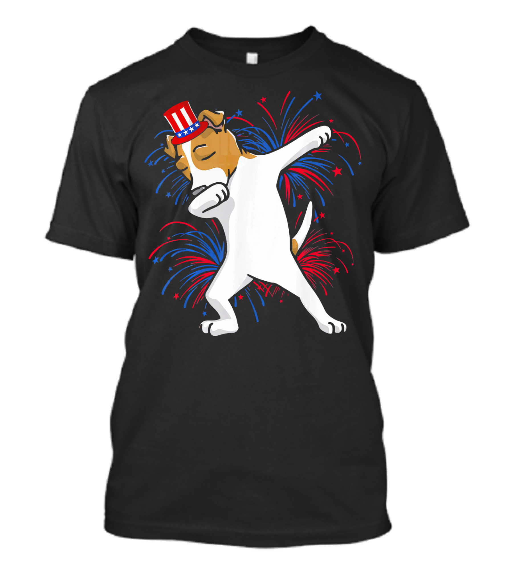 Patriotic Dabbing Jack Russell With Fireworks And Uncle Sam Hat For 4th Of July T-Shirt