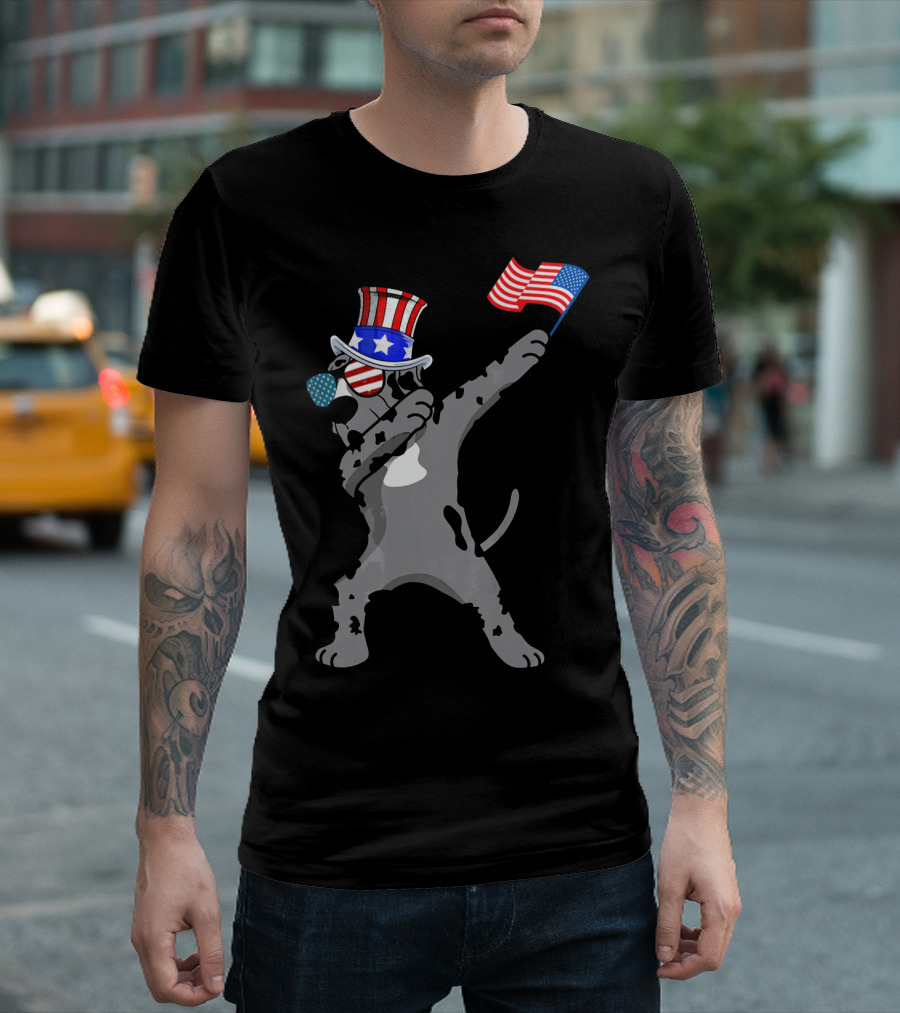 Great Dane Dabbing Dog Dad Patriotic 4th Of July USA Flag Hat T-Shirt