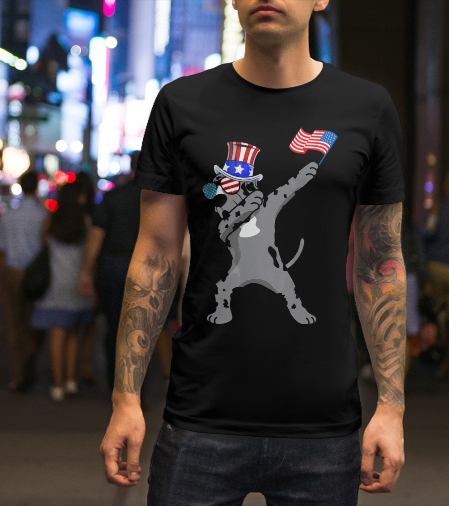 Great Dane Dabbing Dog Dad Patriotic 4th Of July USA Flag Hat T-Shirt