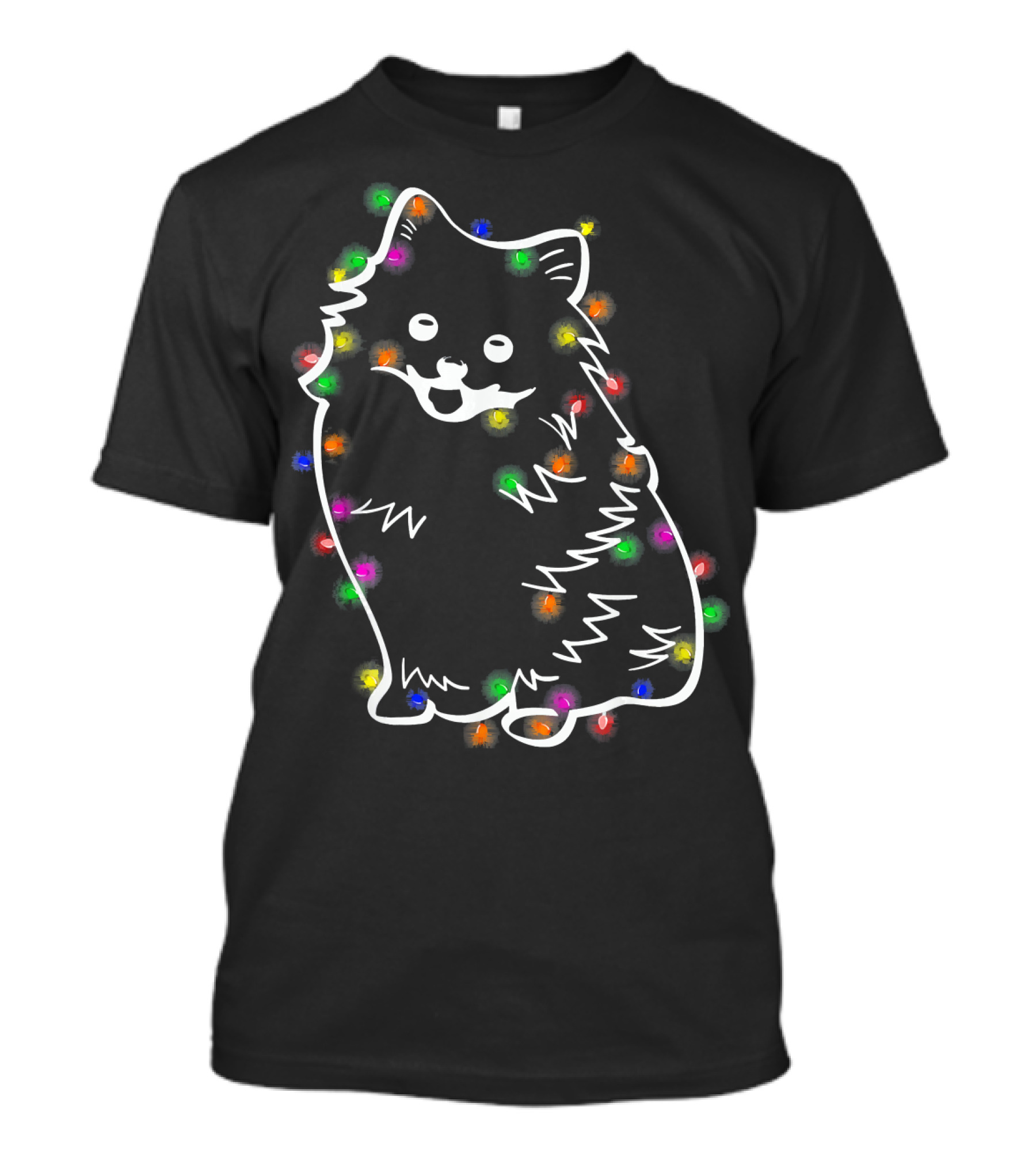 Pomeranian Wrapped In Christmas Fairy Lights Festive Funny T-Shirt