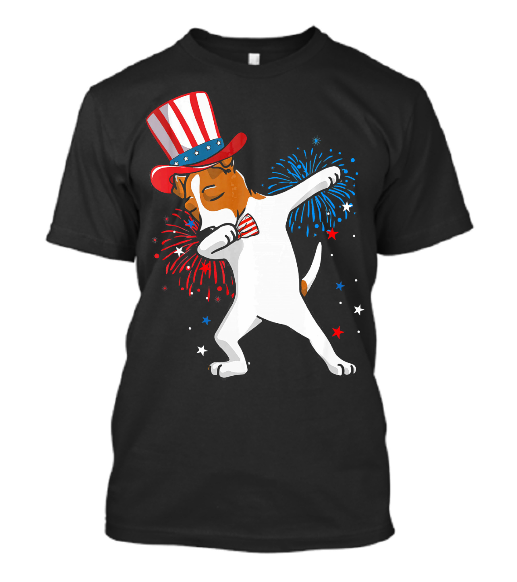 Dabbing Jack Russell Patriotic Uncle Sam Hat Fireworks T-Shirt