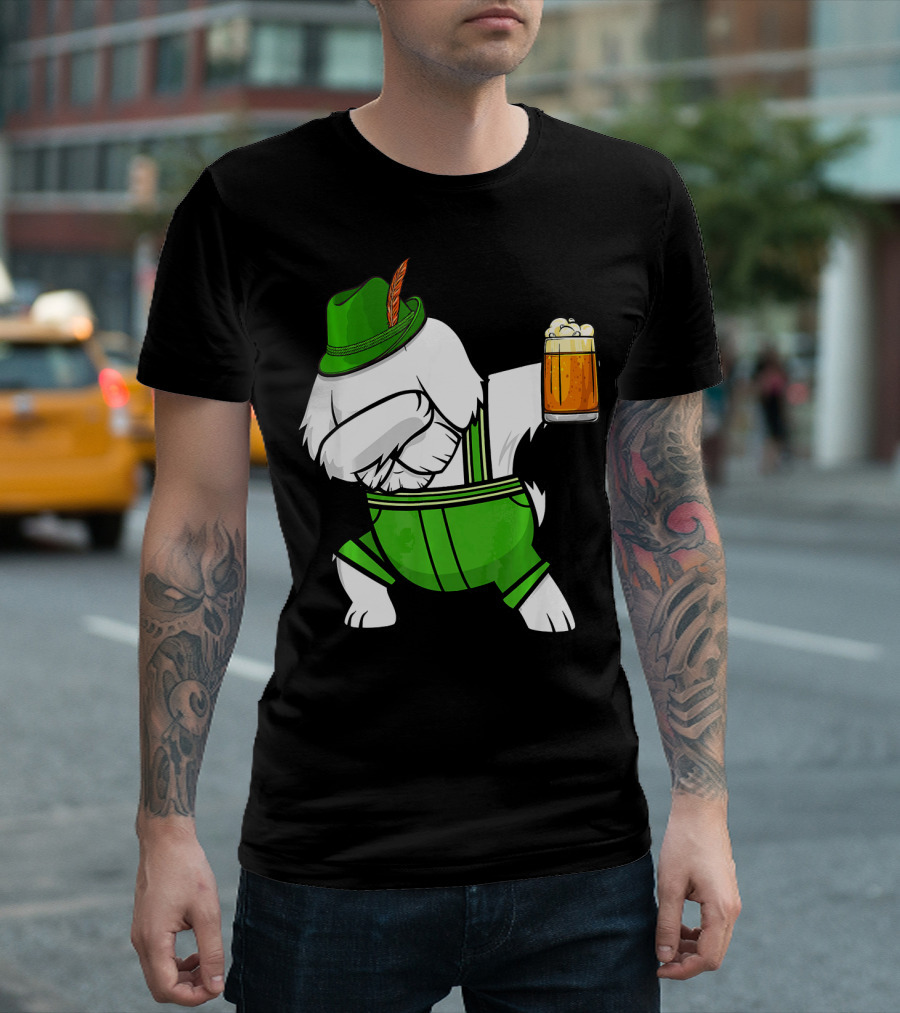 Dabbing Maltese Lederhosen Oktoberfest Beer Dog T-Shirt