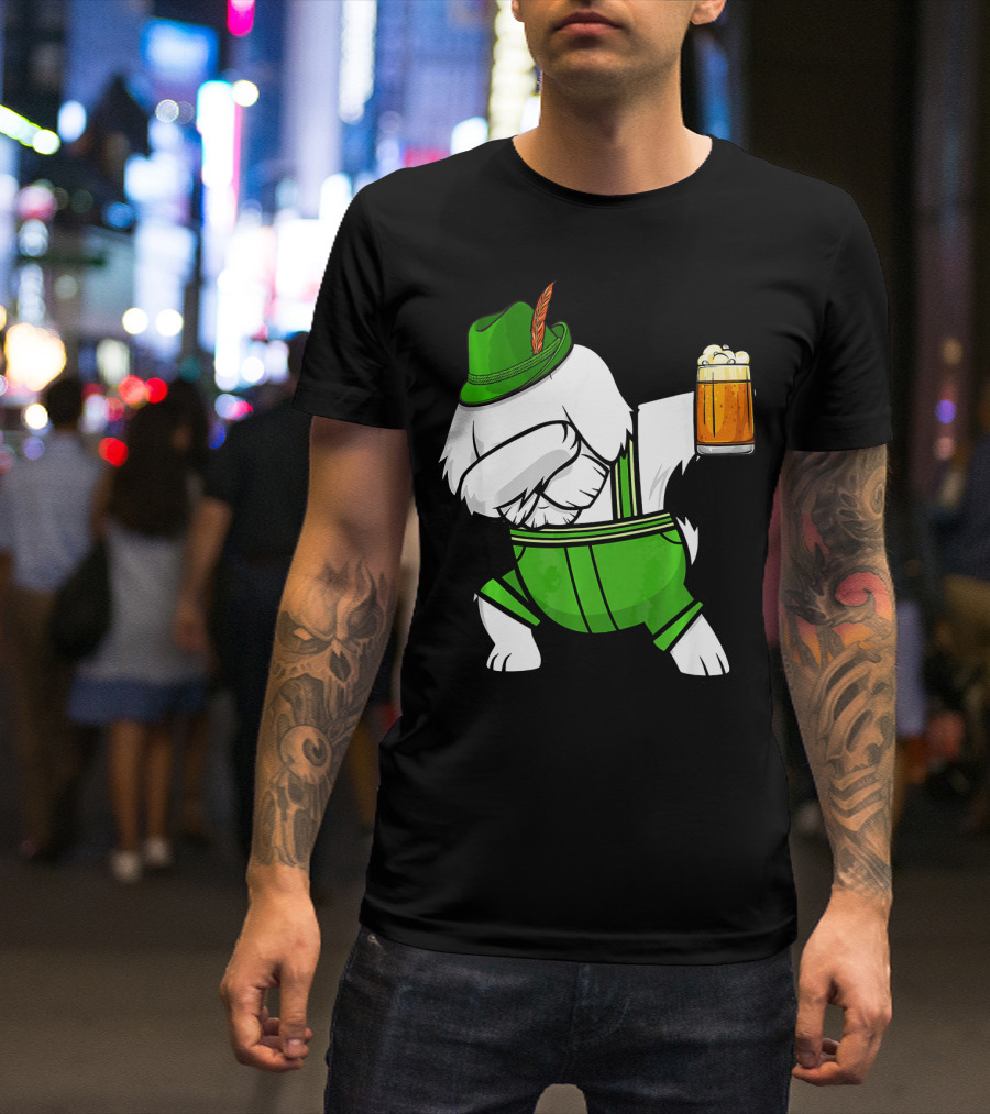 Dabbing Maltese Lederhosen Oktoberfest Beer Dog T-Shirt