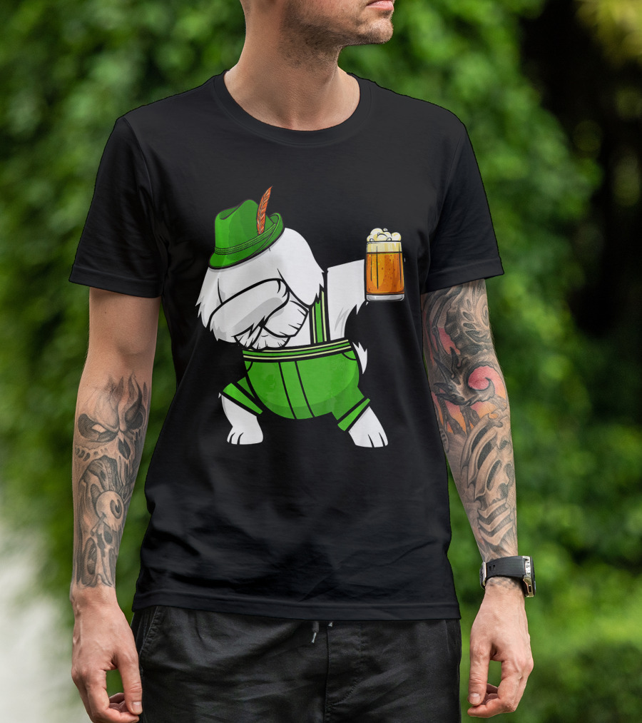 Dabbing Maltese Lederhosen Oktoberfest Beer Dog T-Shirt
