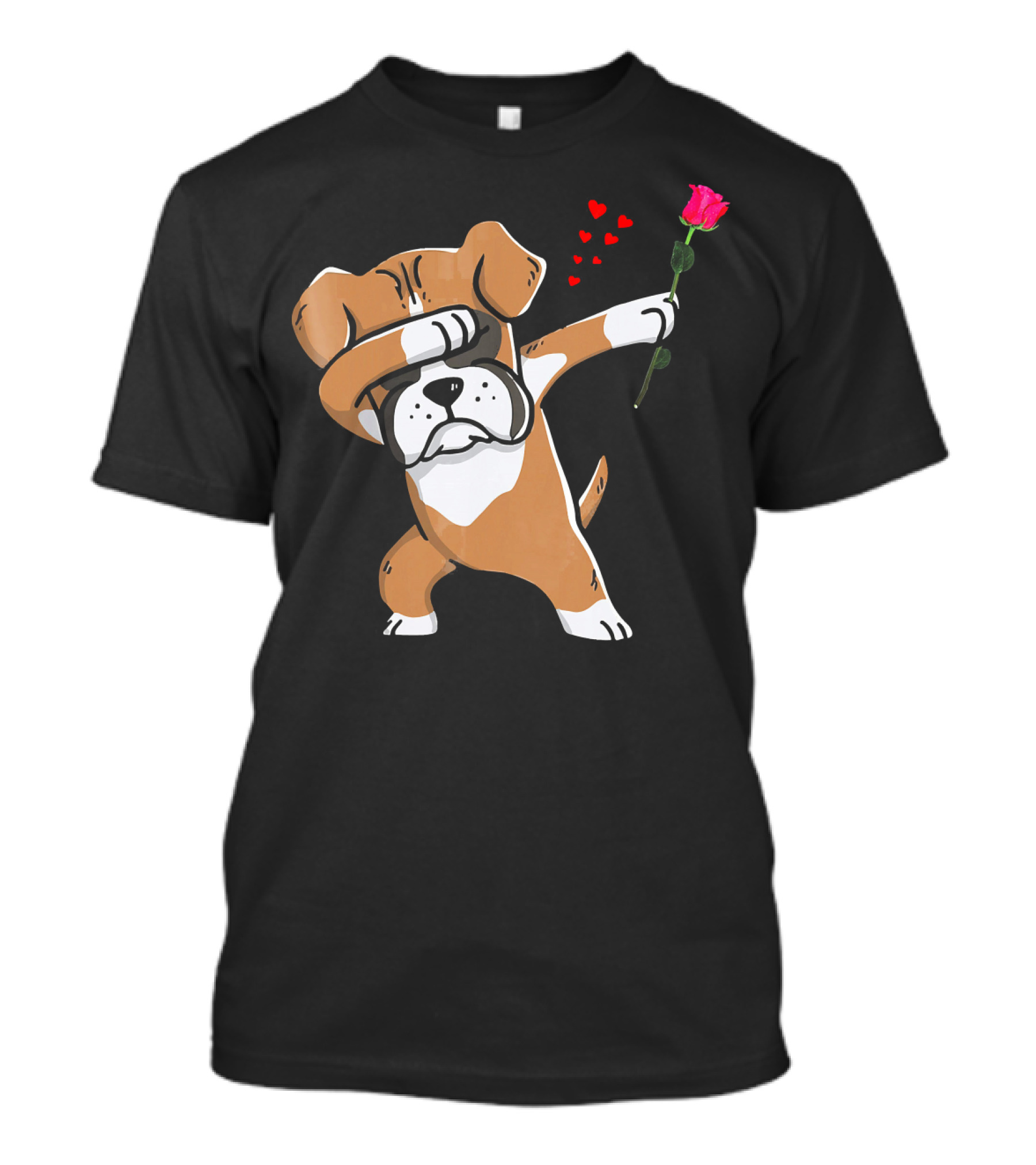 Dabbing Boxer Dog Valentine With Rose And Hearts T-Shirt