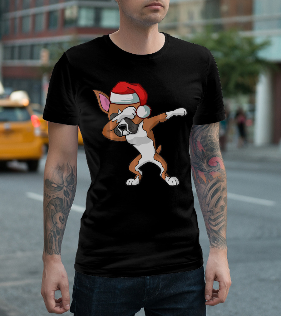 Boxer Dog Dabbing In Santa Hat Christmas T-Shirt