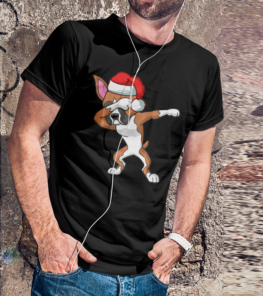 Boxer Dog Dabbing In Santa Hat Christmas T-Shirt