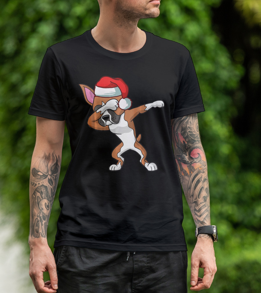 Boxer Dog Dabbing In Santa Hat Christmas T-Shirt