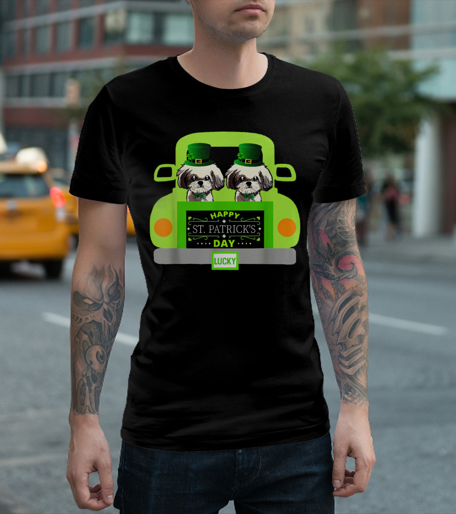 Happy St Patrick's Day Shih Tzu In Green Truck Lucky T-Shirt