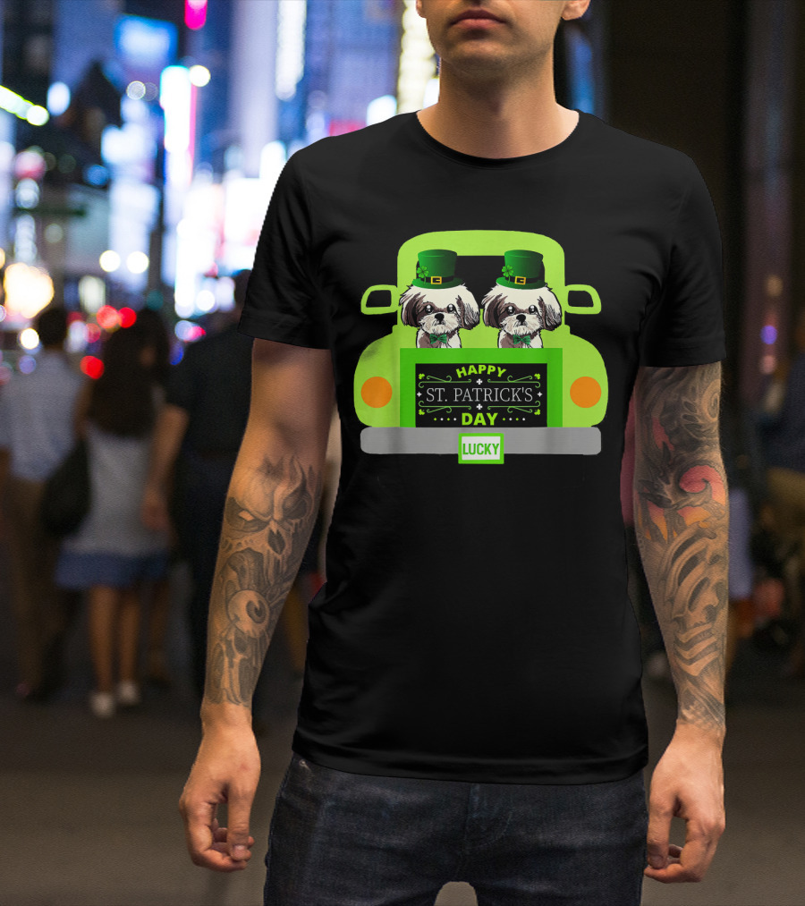 Happy St Patrick's Day Shih Tzu In Green Truck Lucky T-Shirt