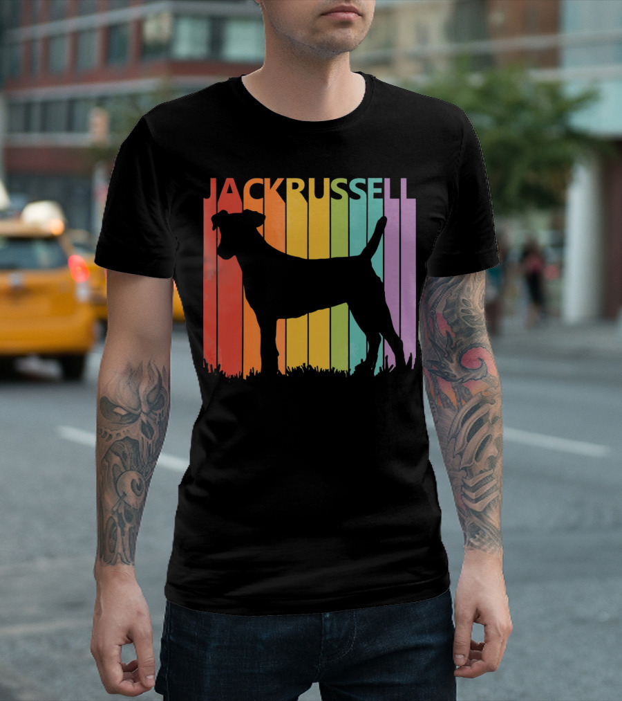Jack Russell Terrier Silhouette Colorful Stripes T-Shirt