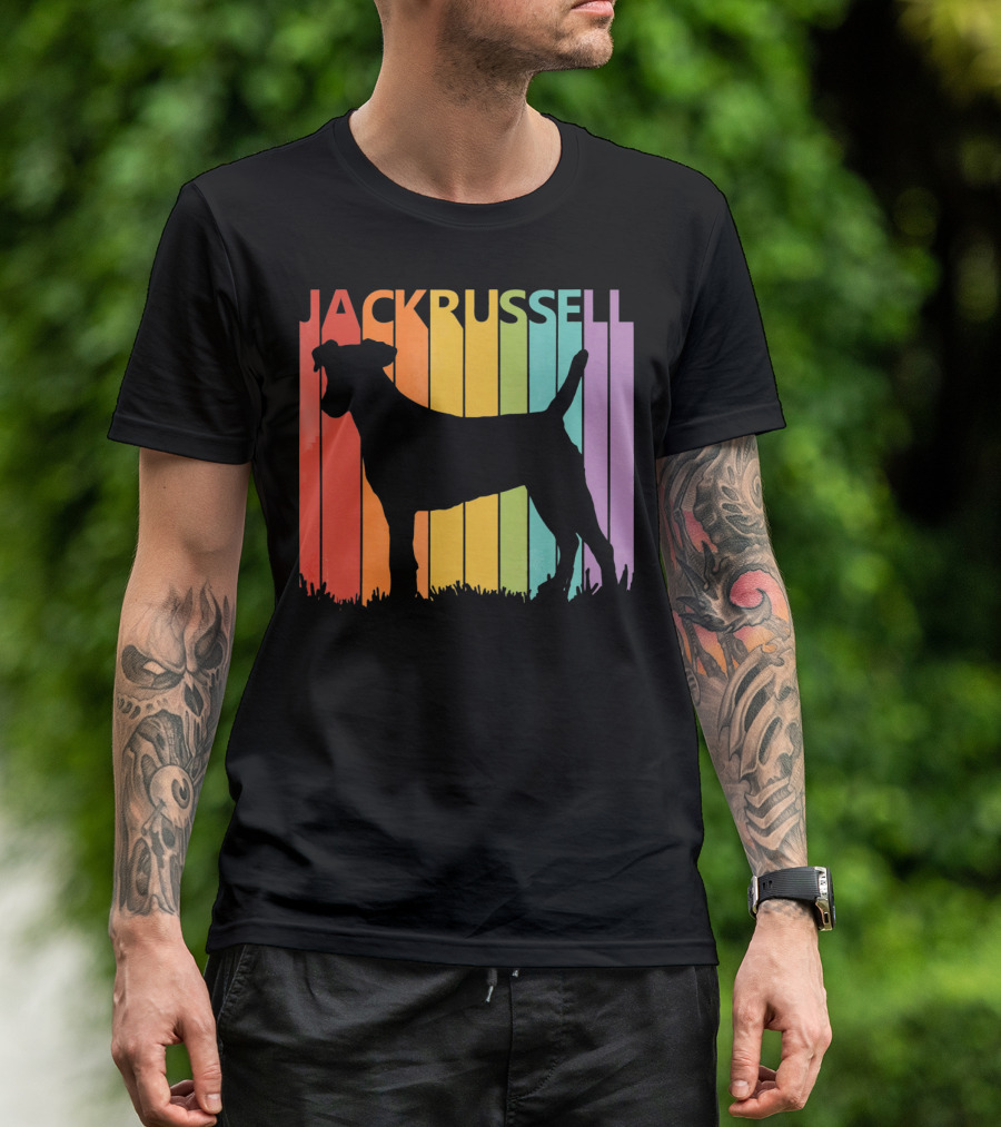 Jack Russell Terrier Silhouette Colorful Stripes T-Shirt