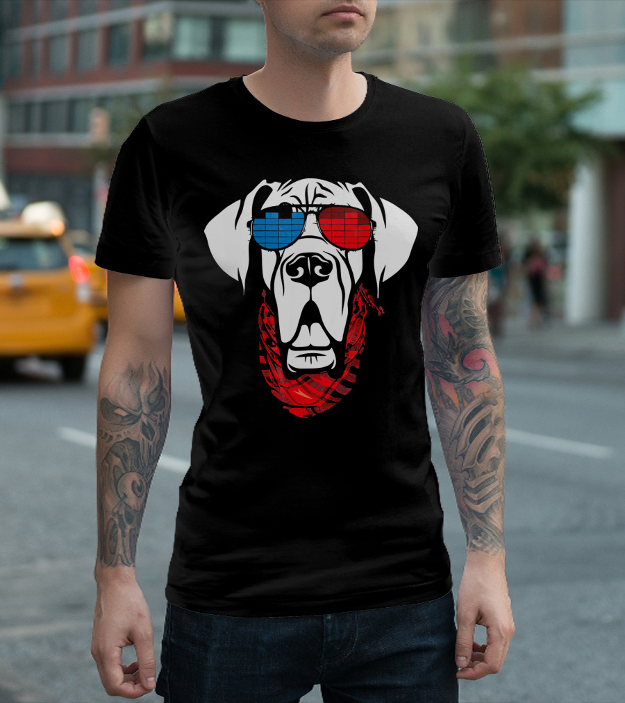Great Dane LED Sound Activated Dog Wearing 3D Glasses With Scarf T-Shirt