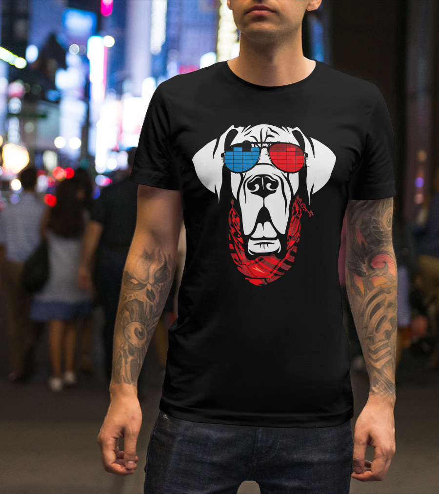 Great Dane LED Sound Activated Dog Wearing 3D Glasses With Scarf T-Shirt
